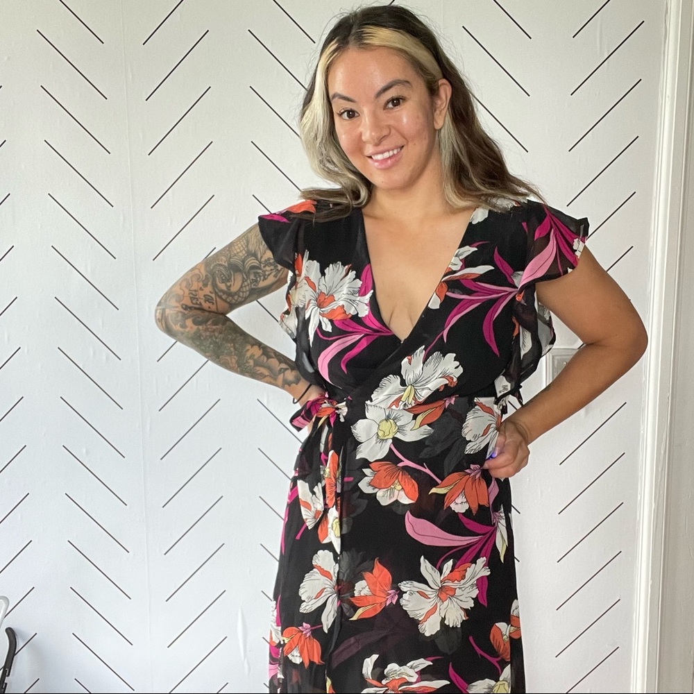 Black and Pink Floral Asymmetrical Dress Size Small